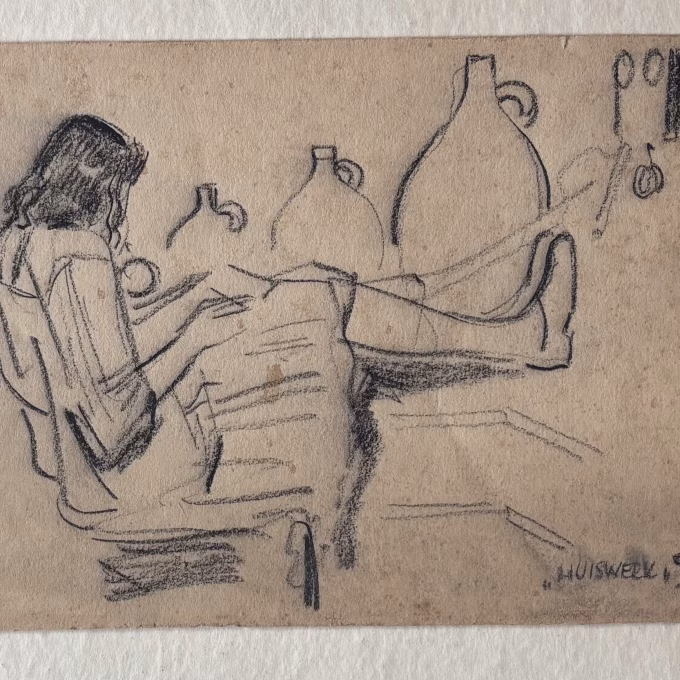 Huiswerk, tekening, 16x24 cm, 1948