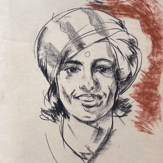 Portret dame, 50x30 cm, tekening den Besten