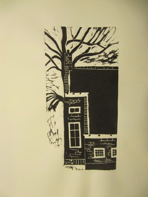 Dorpsstraat 28, linosnede 2010