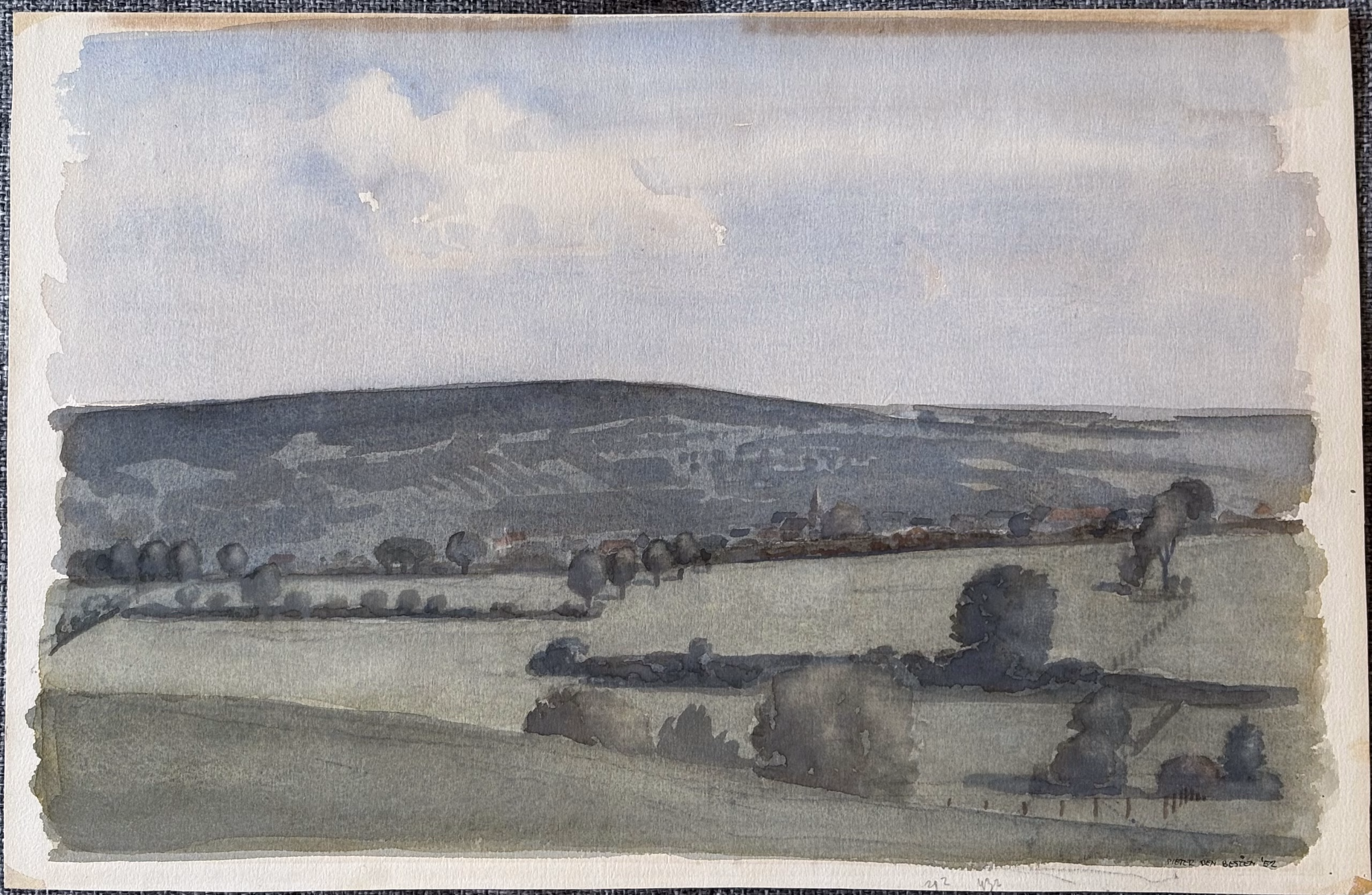 Landschap Limburg, aquarel, 29x43 cm, 1956