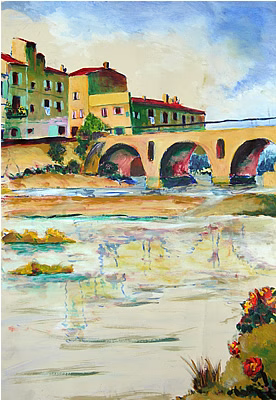 Sommieres, acryl op papier, 40x30 cm, 1992