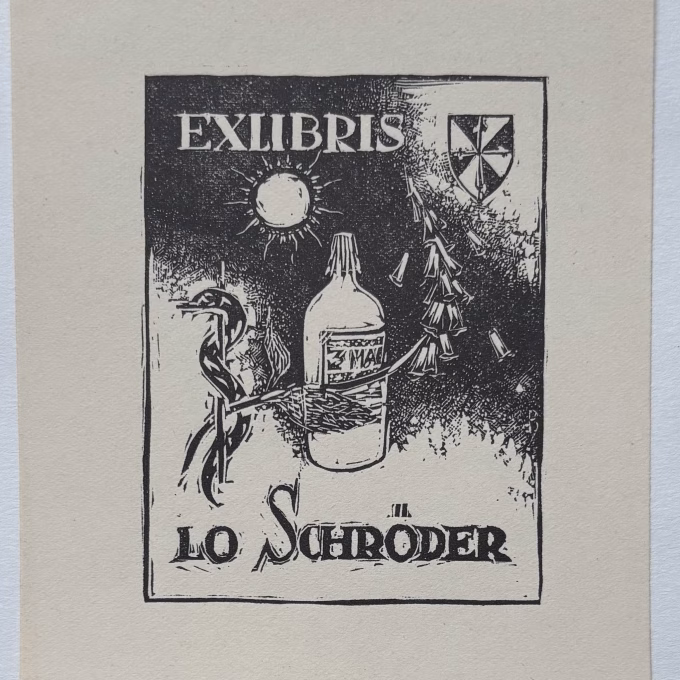 Ex libris Lo Schroder 7,5 x 6 cm